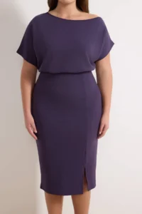Trendyol Curve Purple Asymmetric Yaka slit Crepe Knitting Plus Size Dress - Image 3
