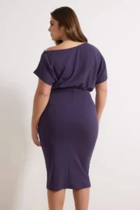 Trendyol Curve Purple Asymmetric Yaka slit Crepe Knitting Plus Size Dress - Image 4
