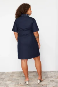 Trendyol Curve Dark Blue Belt Detailed Mini Size 100% Cotton Non-Stretch Denim Shirt Dress - Image 6