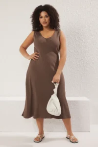 Trendyol Curve Brown Ribbed A-line Midi Knitting Dress