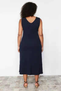 Trendyol Curve Navy Blue Ribbed A-line Midi Knitting Dress - Image 5