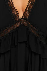 Trendyol Curve Black Sleeve Frilly Lace Stripe Detailed Mini Plus Size Beach Dress - Image 5