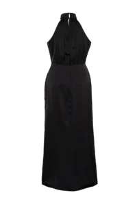 Trendyol Curve Black Barbell Collar Satin Maxi/LONG Size Plus Size Party/Mezuniyet/Evening Gown Dress - Image 8