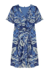Trendyol Curve Mavi Tropik Yaprak Patterned Siphon Double breasted Weaving Dress - Image 6