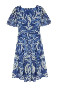 Trendyol Curve Mavi Tropik Yaprak Patterned Siphon Double breasted Weaving Dress - Image 7