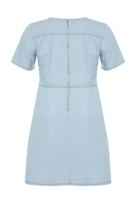 Trendyol Curve Light Blue V-neck Tencel Mini denim Dress - Image 8