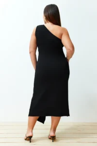 Trendyol Curve Black One Shoulder Asymmetric Knitting Dress - Image 6