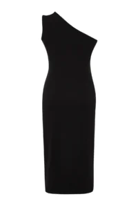 Trendyol Curve Black One Shoulder Asymmetric Knitting Dress - Image 8