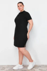 Trendyol Curve Black Polo Shirt Collar Mini Knitting Dress - Image 2