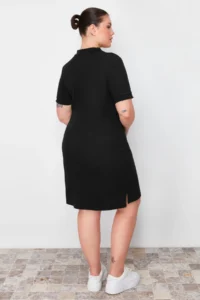 Trendyol Curve Black Polo Shirt Collar Mini Knitting Dress - Image 4