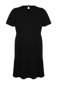 Trendyol Curve Black Ruffled Skirt Label Detailed 100% Cotton Knitting Plus Size T-Shirt Dress - Image 8
