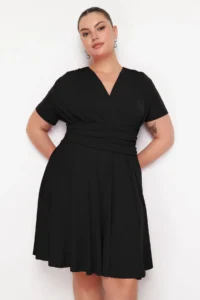 Trendyol Curve Black skater Waist Detailed Knitting Plus Size Dress - Image 3