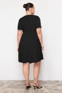 Trendyol Curve Black skater Waist Detailed Knitting Plus Size Dress - Image 5