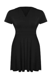 Trendyol Curve Black skater Waist Detailed Knitting Plus Size Dress - Image 6