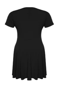 Trendyol Curve Black skater Waist Detailed Knitting Plus Size Dress - Image 7