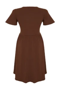 Trendyol Curve Brown Ruffle Detailed Midi Ribbed Knitting Dress - Image 7
