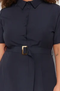 Trendyol Curve Navy Blue Belt Detailed Weaving Plus Size Dress - Image 4