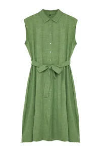 Trendyol Curve Mint Plus Size Beli Belted Weaving Shirt Dress - Image 2
