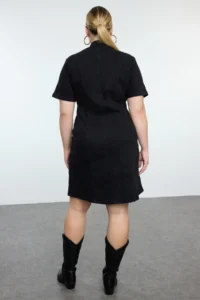 Trendyol Curve Black Front Zippered Middle Flexible denim Plus Size Dress - Image 10
