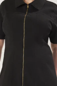 Trendyol Curve Black Front Zippered Middle Flexible denim Plus Size Dress - Image 4
