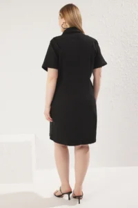 Trendyol Curve Black Front Zippered Middle Flexible denim Plus Size Dress - Image 5