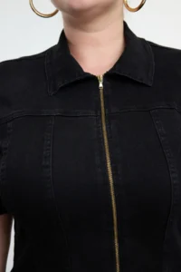 Trendyol Curve Black Front Zippered Middle Flexible denim Plus Size Dress - Image 9