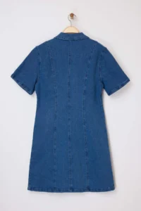 Trendyol Curve Mavi Front Zippered Middle Flexible denim Plus Size Dress - Image 6
