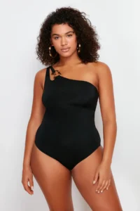 Trendyol Curve Black One Shoulder Accessory Detailed Plus Size Swimsuit - Image 2