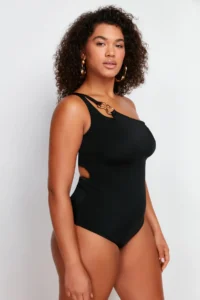 Trendyol Curve Black One Shoulder Accessory Detailed Plus Size Swimsuit - Image 3