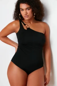 Trendyol Curve Black One Shoulder Accessory Detailed Plus Size Swimsuit - Image 4