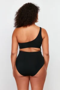 Trendyol Curve Black One Shoulder Accessory Detailed Plus Size Swimsuit - Image 7