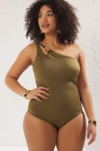 Trendyol Curve Green One Shoulder Accessory Detailed Plus Size Swimsuit - Image 2