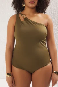 Trendyol Curve Green One Shoulder Accessory Detailed Plus Size Swimsuit - Image 4