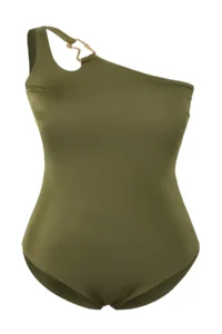 Trendyol Curve Green One Shoulder Accessory Detailed Plus Size Swimsuit - Image 7