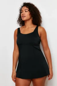 Trendyol Curve Black Square Neck Etekli Plus Size Swimsuit