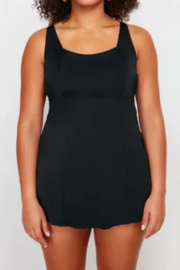 Trendyol Curve Black Square Neck Etekli Plus Size Swimsuit - Image 4