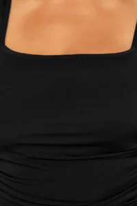 Trendyol Curve Black Square Neck Shirred Plus Size Swimsuit - Image 4