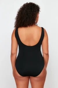 Trendyol Curve Black Square Neck Shirred Plus Size Swimsuit - Image 5