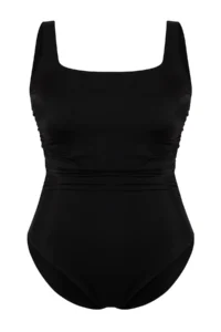 Trendyol Curve Black Square Neck Shirred Plus Size Swimsuit - Image 7
