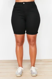 Trendyol Curve Solmayan Black High Waist Flexible skinny Fit Plus Size denim Shorts