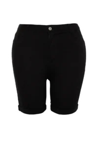 Trendyol Curve Solmayan Black High Waist Flexible skinny Fit Plus Size denim Shorts - Image 7