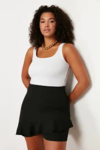 Trendyol Curve Black High Waist Wide Leg Shorts-Skirt - Image 2
