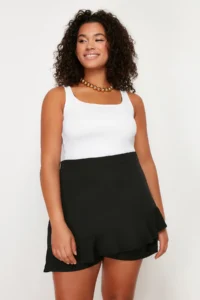 Trendyol Curve Black High Waist Wide Leg Shorts-Skirt - Image 3