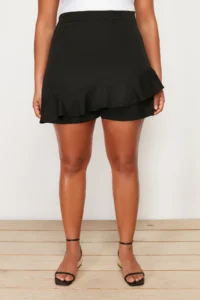 Trendyol Curve Black High Waist Wide Leg Shorts-Skirt - Image 4