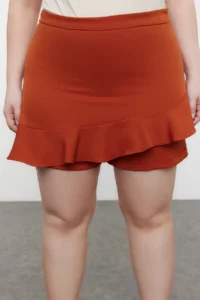 Trendyol Curve Brown High Waist Wide Leg Shorts-Skirt - Image 3