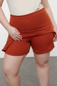 Trendyol Curve Brown High Waist Wide Leg Shorts-Skirt - Image 4
