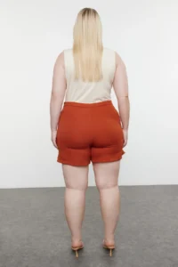 Trendyol Curve Brown High Waist Wide Leg Shorts-Skirt - Image 5