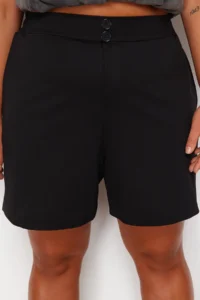 Trendyol Curve Black Button Detailed 100% Cotton Knitting Plus Size Shorts & Bermuda - Image 4