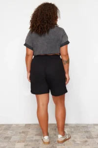 Trendyol Curve Black Button Detailed 100% Cotton Knitting Plus Size Shorts & Bermuda - Image 6
