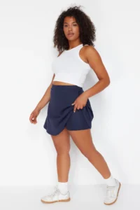 Trendyol Curve Navy Blue 2 Layer Knitting Sports Shorts Skirt